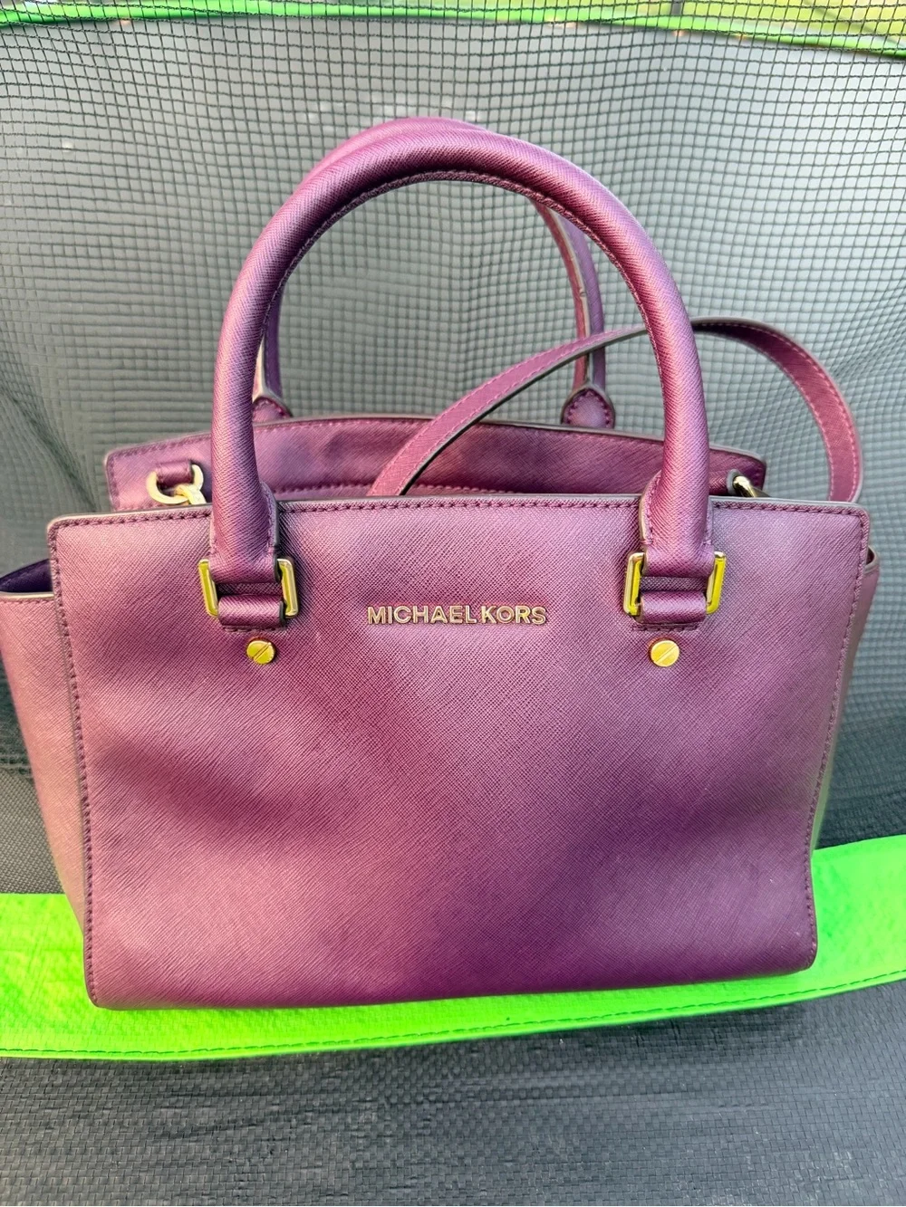 MICHAEL KORS Plum Saffiano Leather Satchel with Gold Hardware